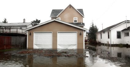 flooded neighborhood after heavy rain fall