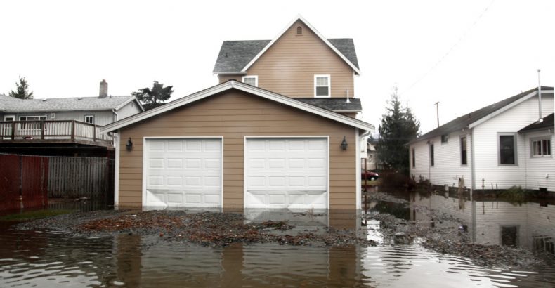 flooded neighborhood after heavy rain fall