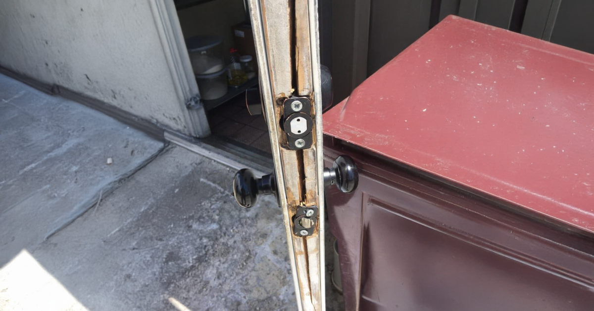 Door break-in before Swartz Restortation